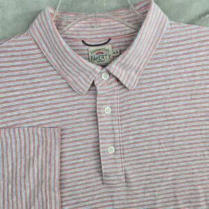 FAHERTY BRAND Mens XL Short Sleeve Striped Polo Shirt‎ Coral Blue White Cotton